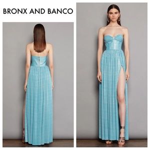 BRONX & BANCO Florence Strapless Metallic Lamé Gown in Light Blue
